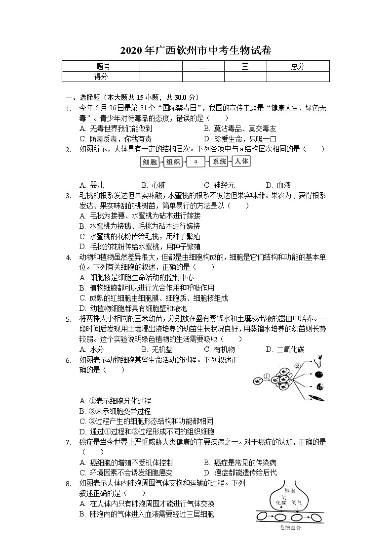 2020年广西钦州市中考生物试卷01