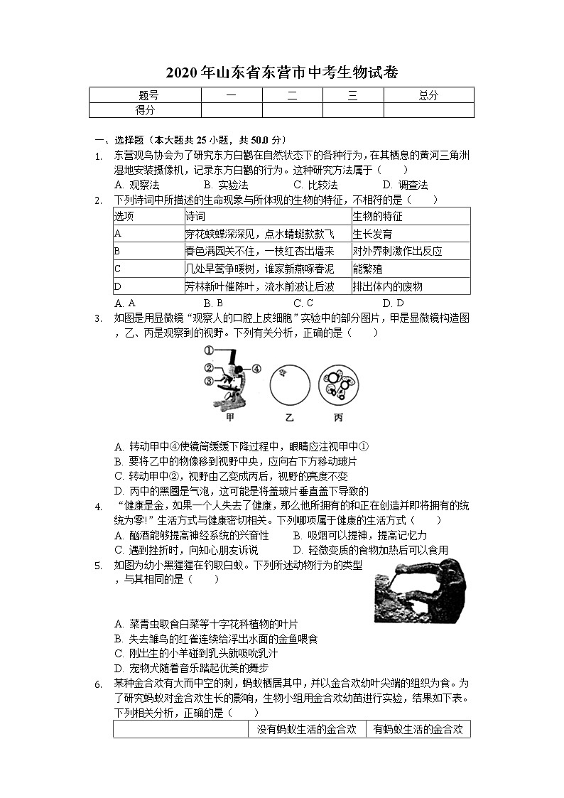 2020年山东省东营市中考生物试卷01