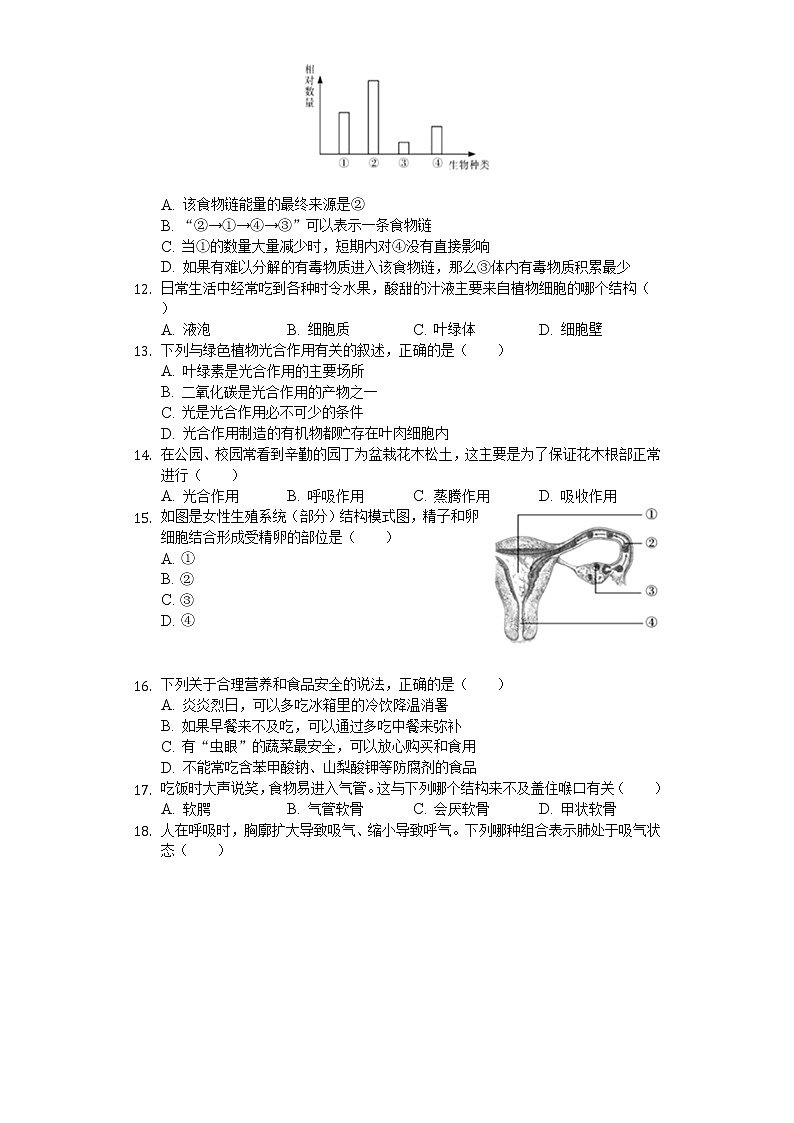 2020年湖南省郴州市中考生物试卷02