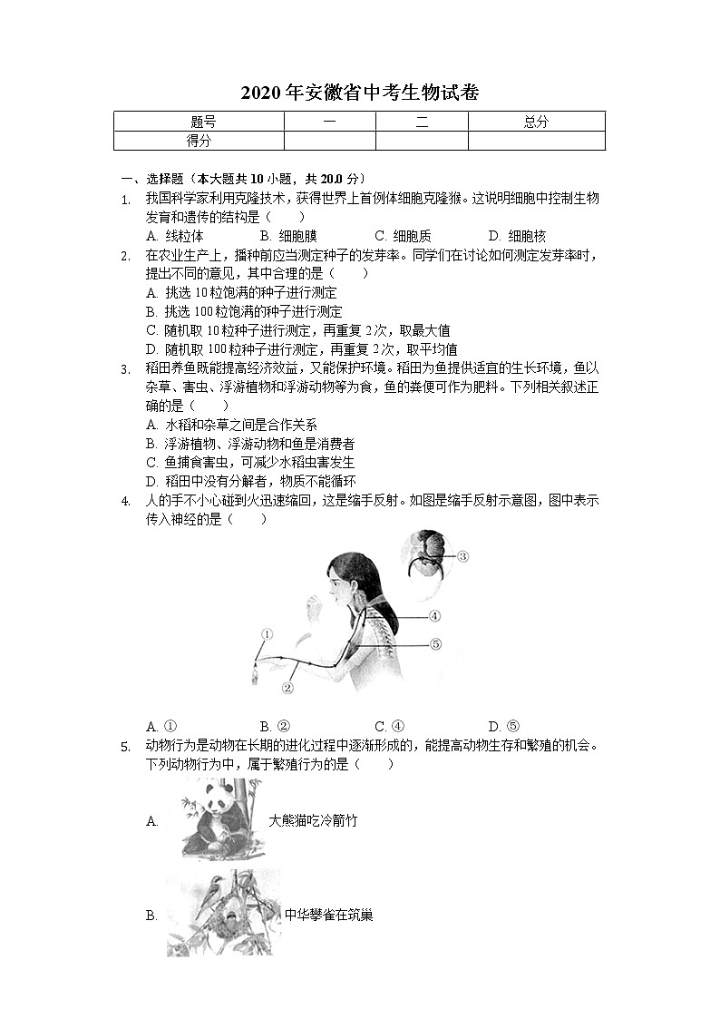 2020年安徽省中考生物试卷01