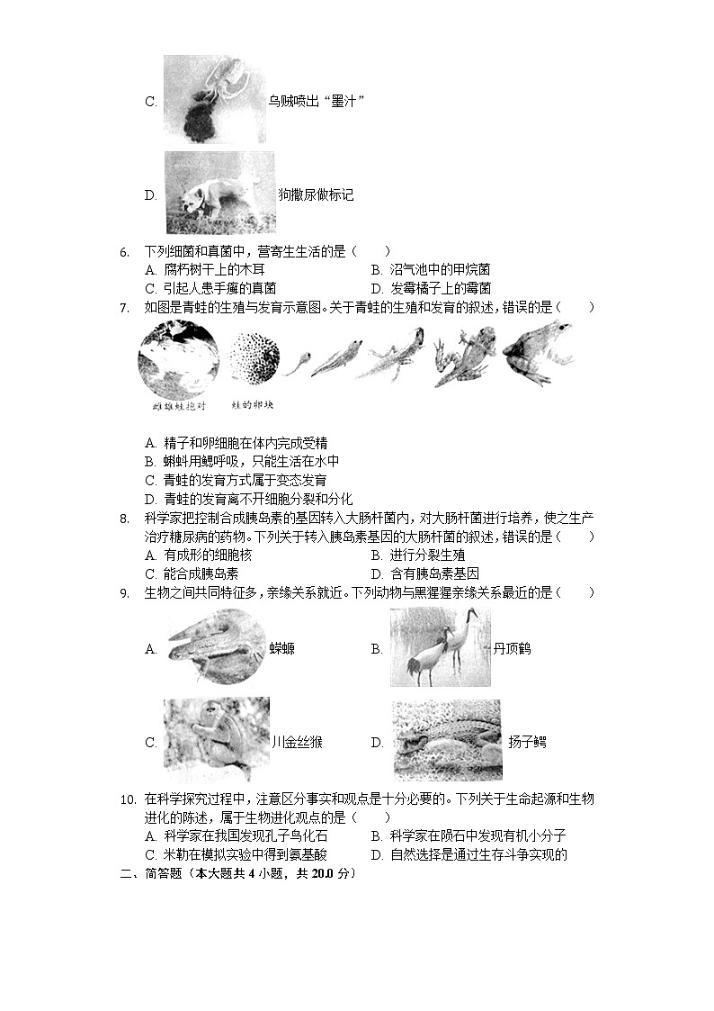2020年安徽省中考生物试卷02