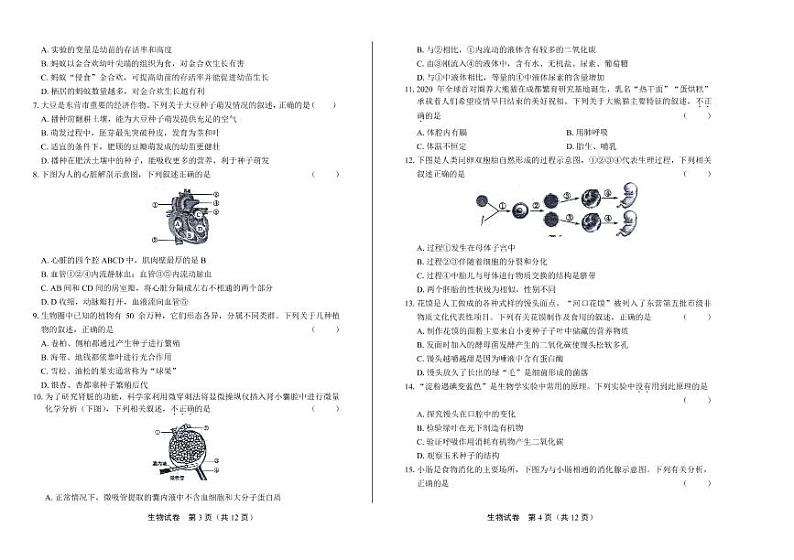 2020年山东省东营中考生物试卷附答案解析02