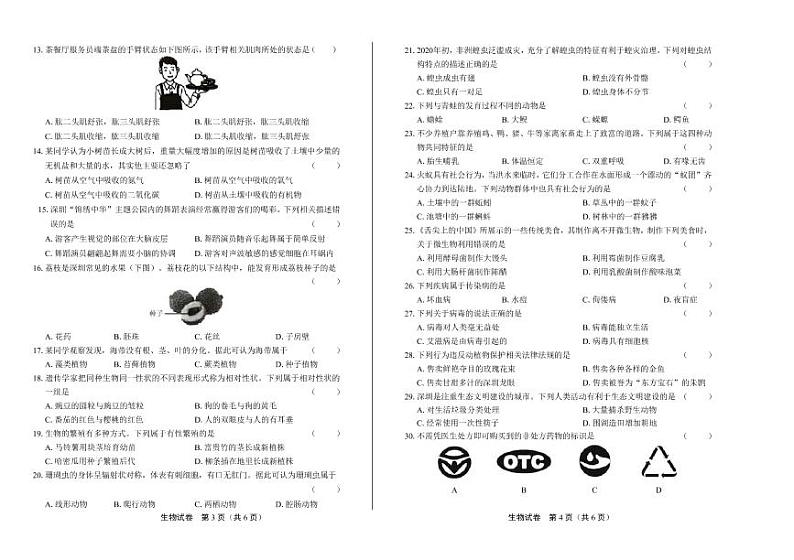 2020年广东省深圳中考生物试卷附答案解析02