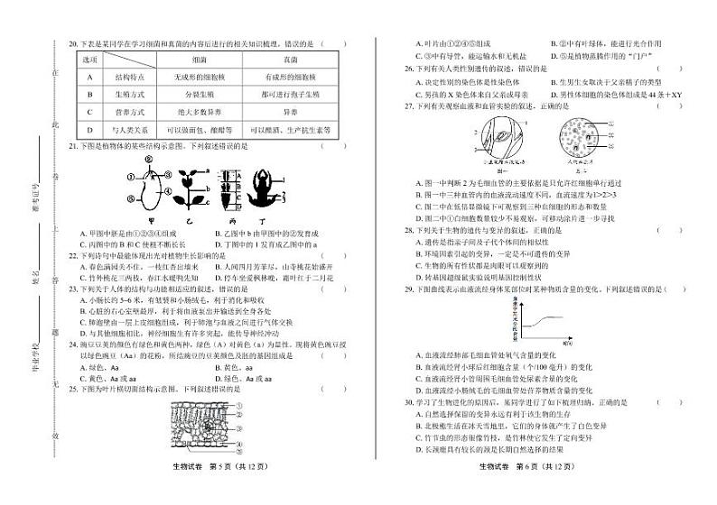 2020年山东省青岛中考生物试卷附答案解析03