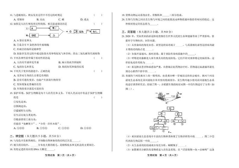 2020年甘肃省兰州中考生物试卷附答案解析02