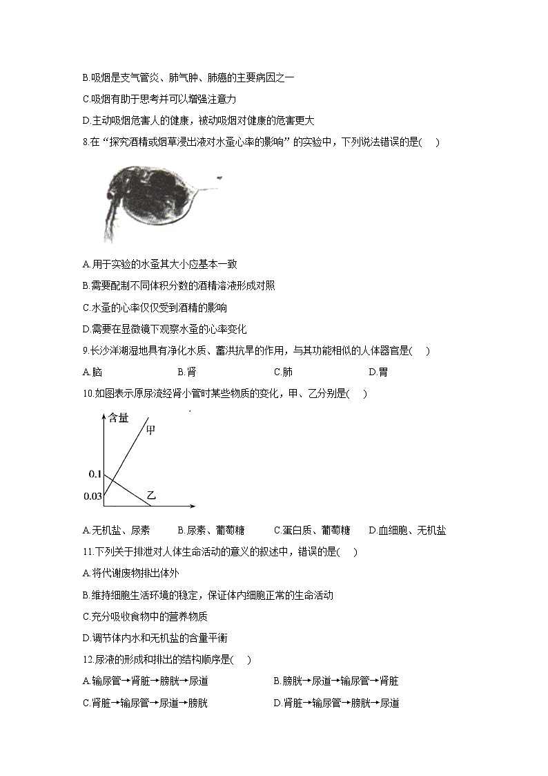 2020-2021学年七年级下册生物冀少版单元测试AB卷 第二单元第三章 健肺强肾 精力充沛 A卷（答案解析版）02