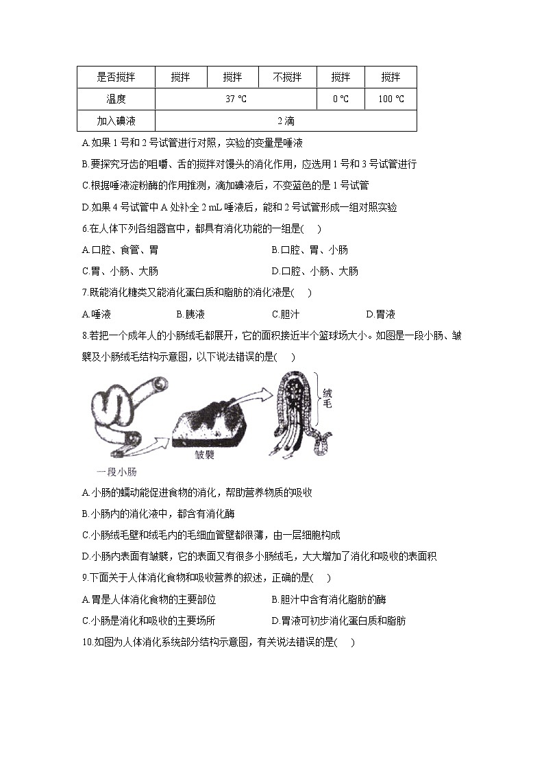2020-2021学年七年级下册生物冀少版单元测试AB卷 第二单元第一章 合理膳食 平衡营养 B卷（答案解析版）02