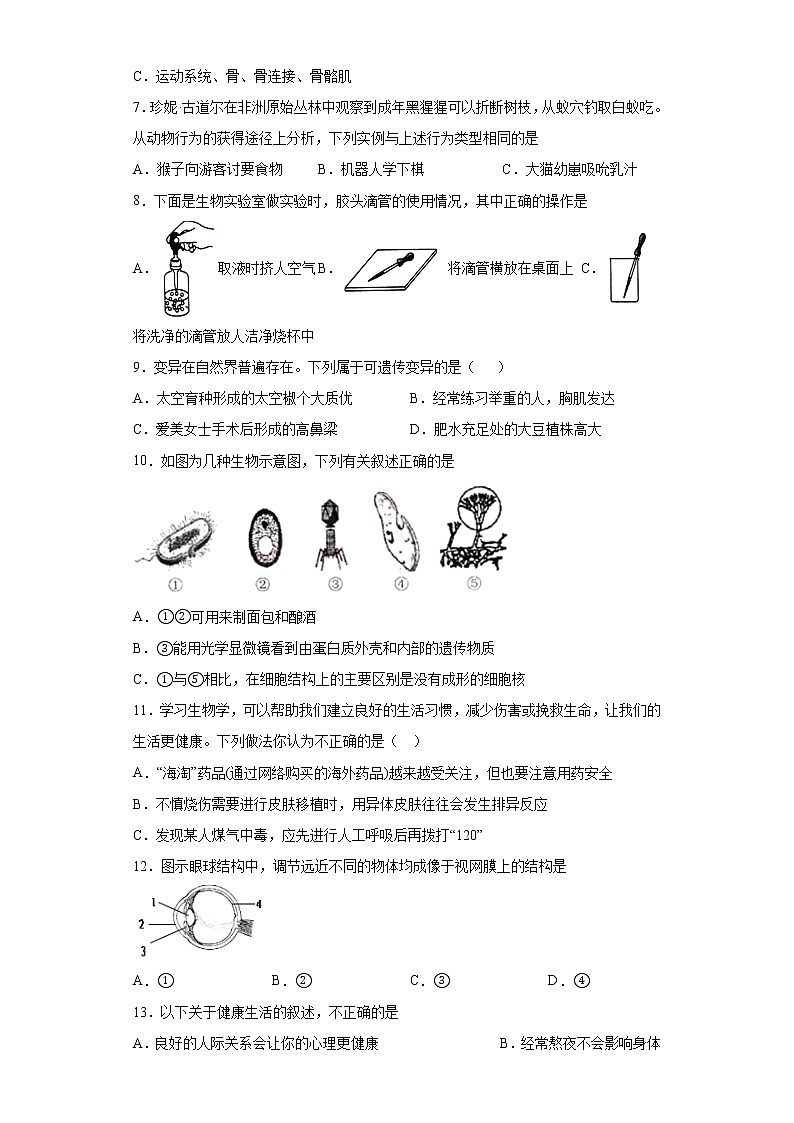 2021年江苏省淮安市生物中考模拟试卷（二）（word版 含答案）02