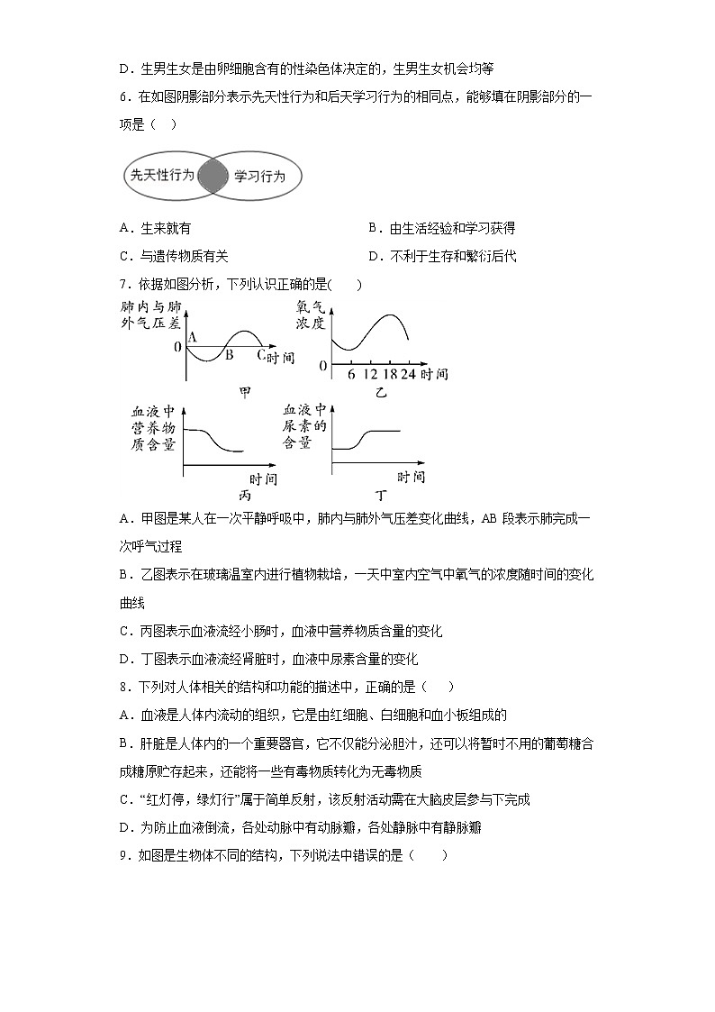 2021年湖北省孝感市孝南区中考一模联考生物试题（word版 含答案）02