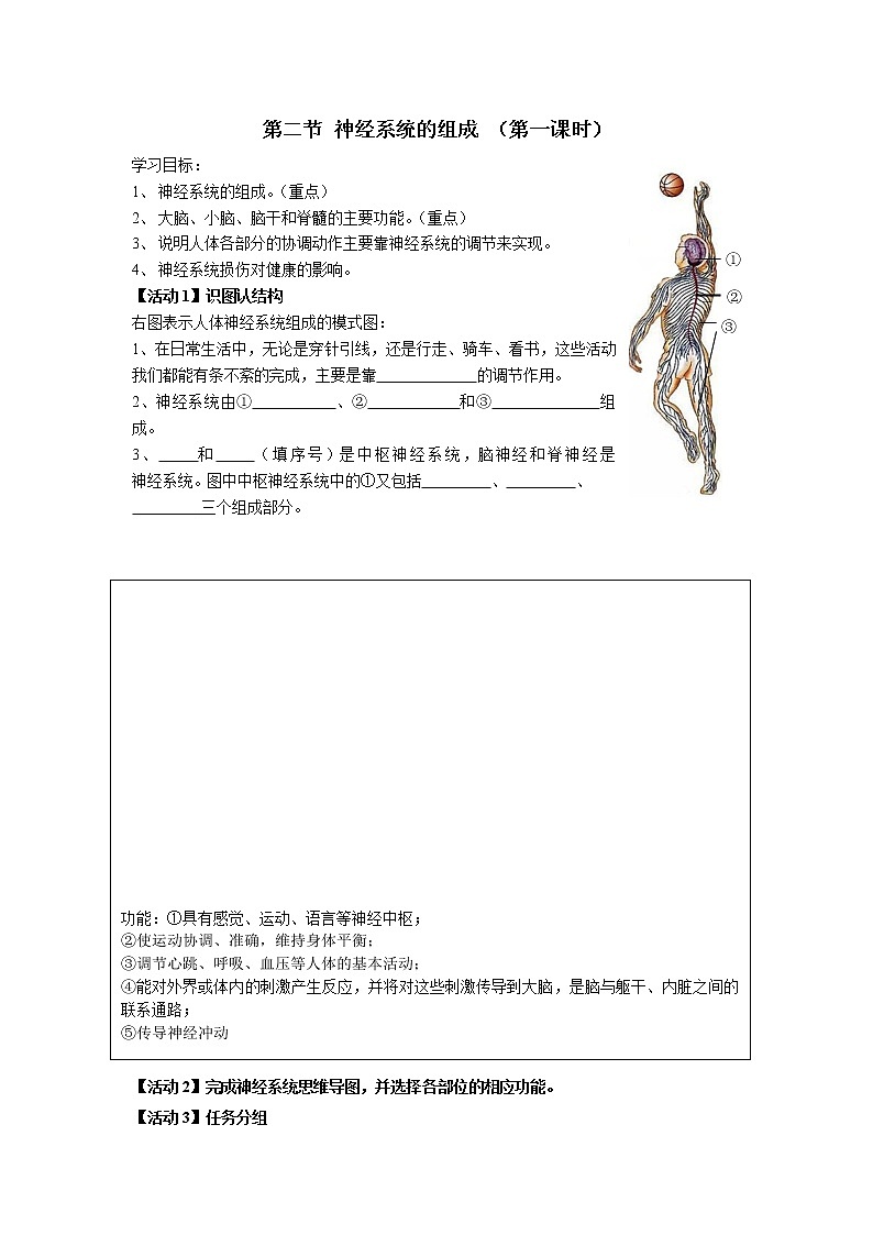 人教版生物七年级下册4.6.2神经系统的组成（第一课时）学案第1页