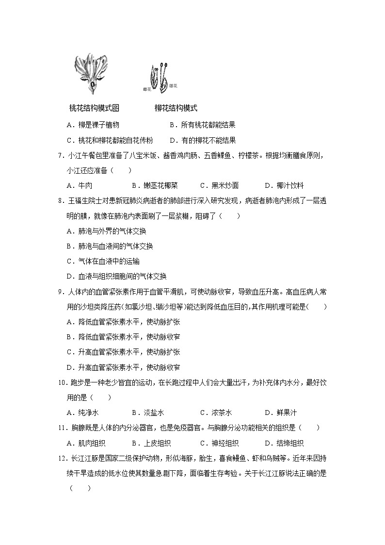 2021年湖南省长沙市中考生物适应性试卷（二）（word版 含答案）02