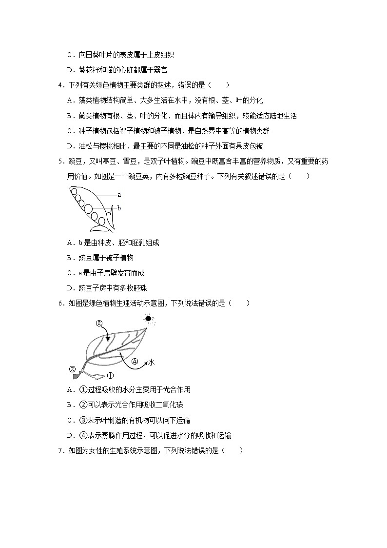 山东省聊城市莘县2021年中考生物一模试卷（word版 含答案）02