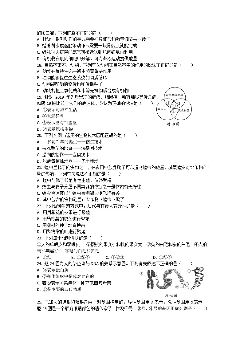 2021年广东省初中学业水平考试生物模拟试题（四）（word  含答案）03