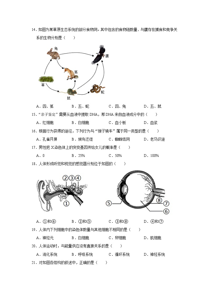 2021年福建省福州市中考生物质检试卷（一）解析版03