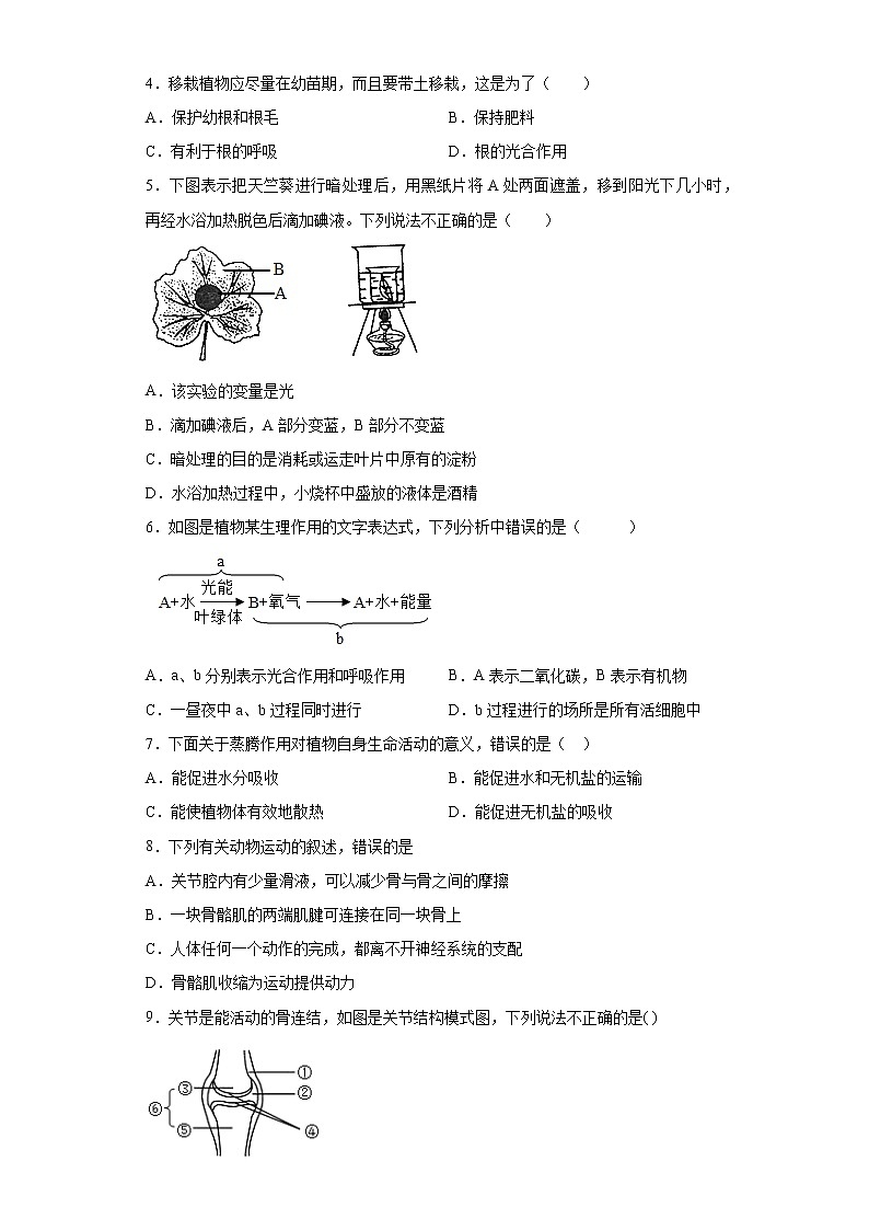 江西省吉安市吉水县2020-2021学年八年级上学期期末生物试题（word版 含答案）02