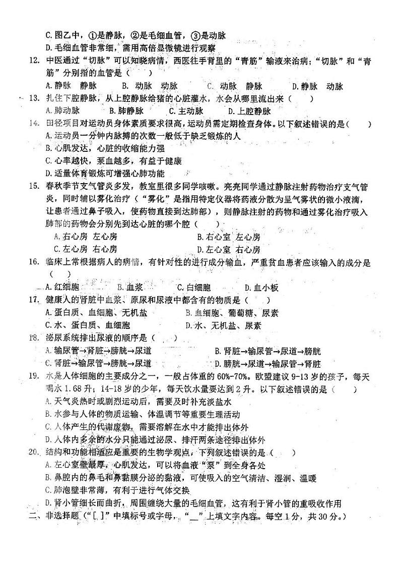河南省郑州市枫杨外国语中学2020-2021学年下学期七年级期中考试生物试卷图片版，有答案03