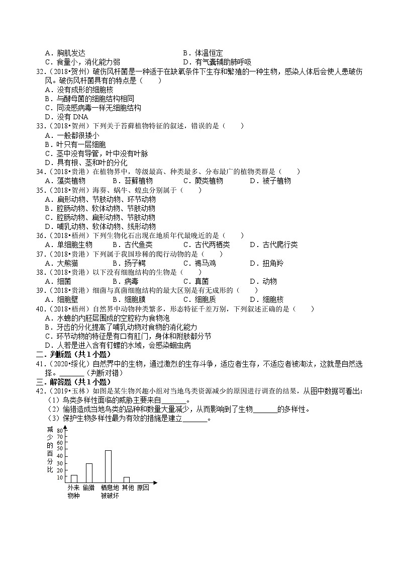 广西2018-2020年中考生物试题分类（6）——生物多样性(含解析)03