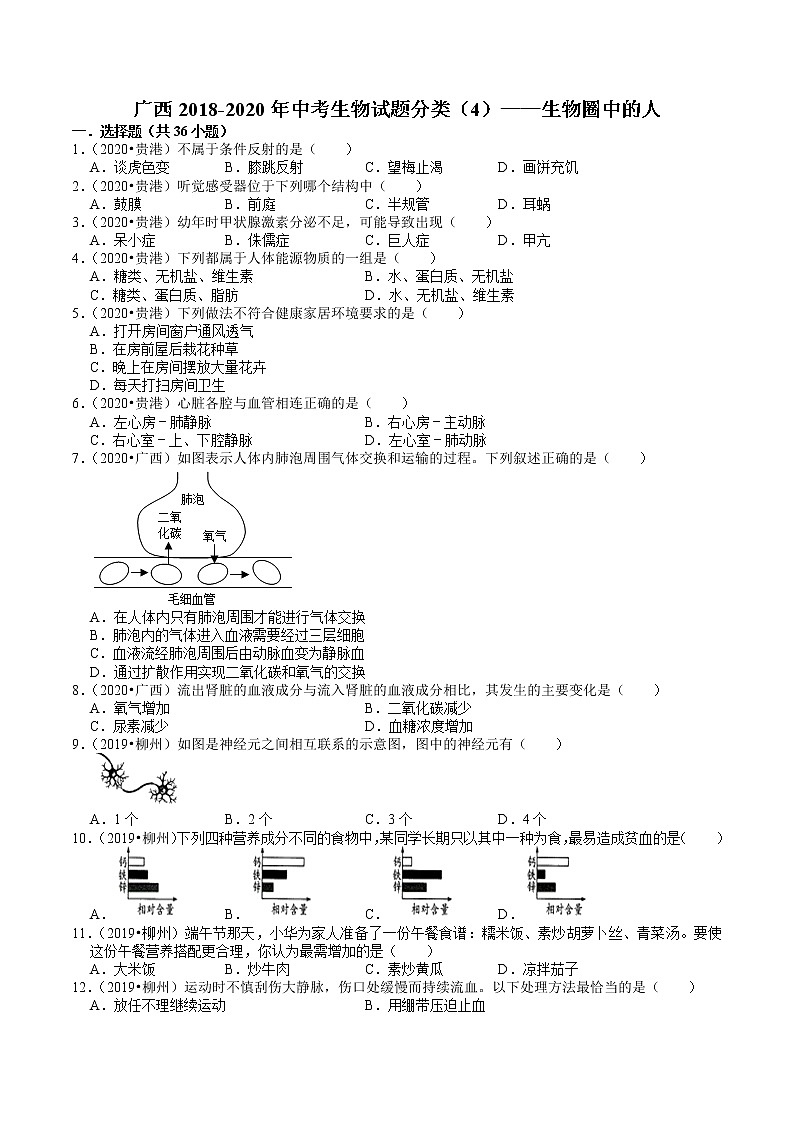 广西2018-2020年中考生物试题分类（4）——生物圈中的人(含解析)01