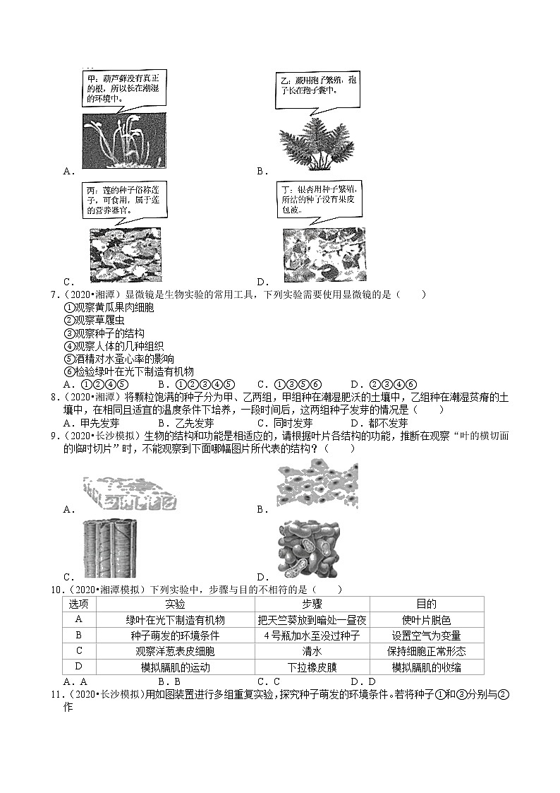 湖南省2019、2020年中考 （9）——生物实验(含解析) 试卷02