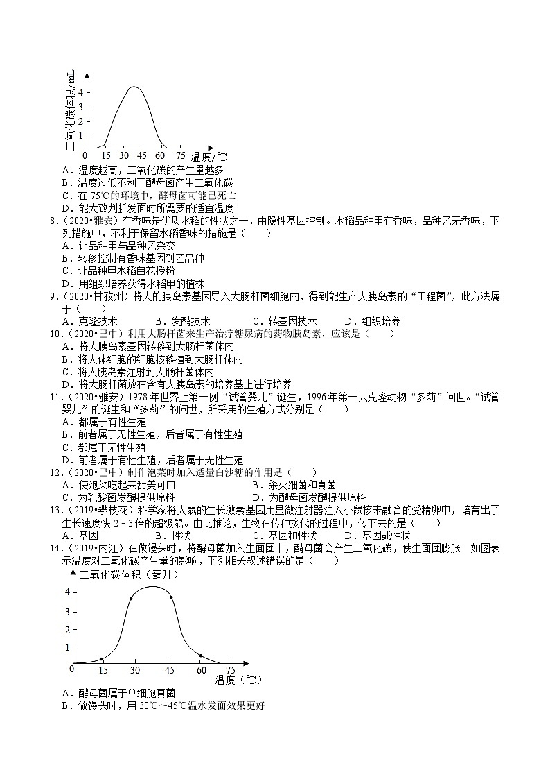 四川省2019年、2020年中考生物试题分类（8）——生物技术(含解析)02
