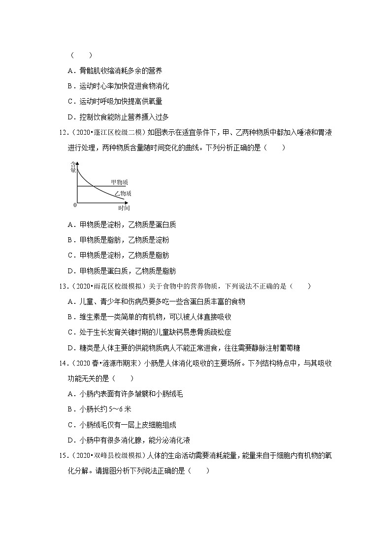 2021年湖南中考生物复习专练——专题9人体的消化系统03