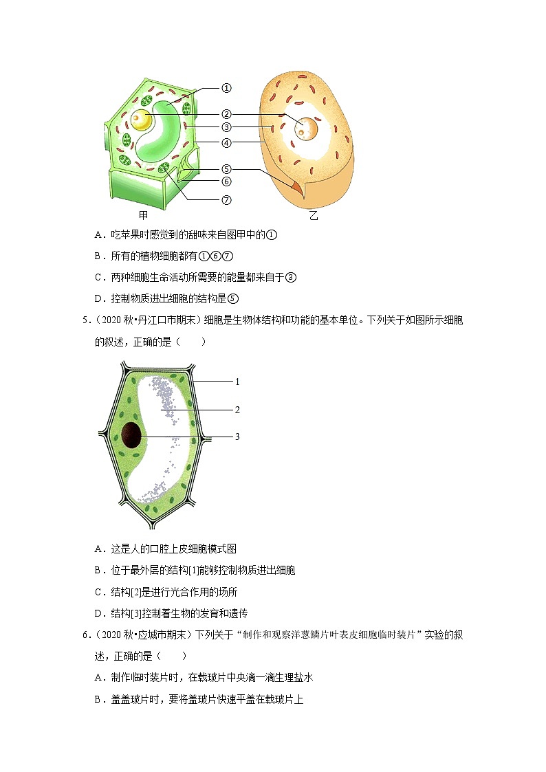2021年湖北中考生物复习专练——专题1细胞02