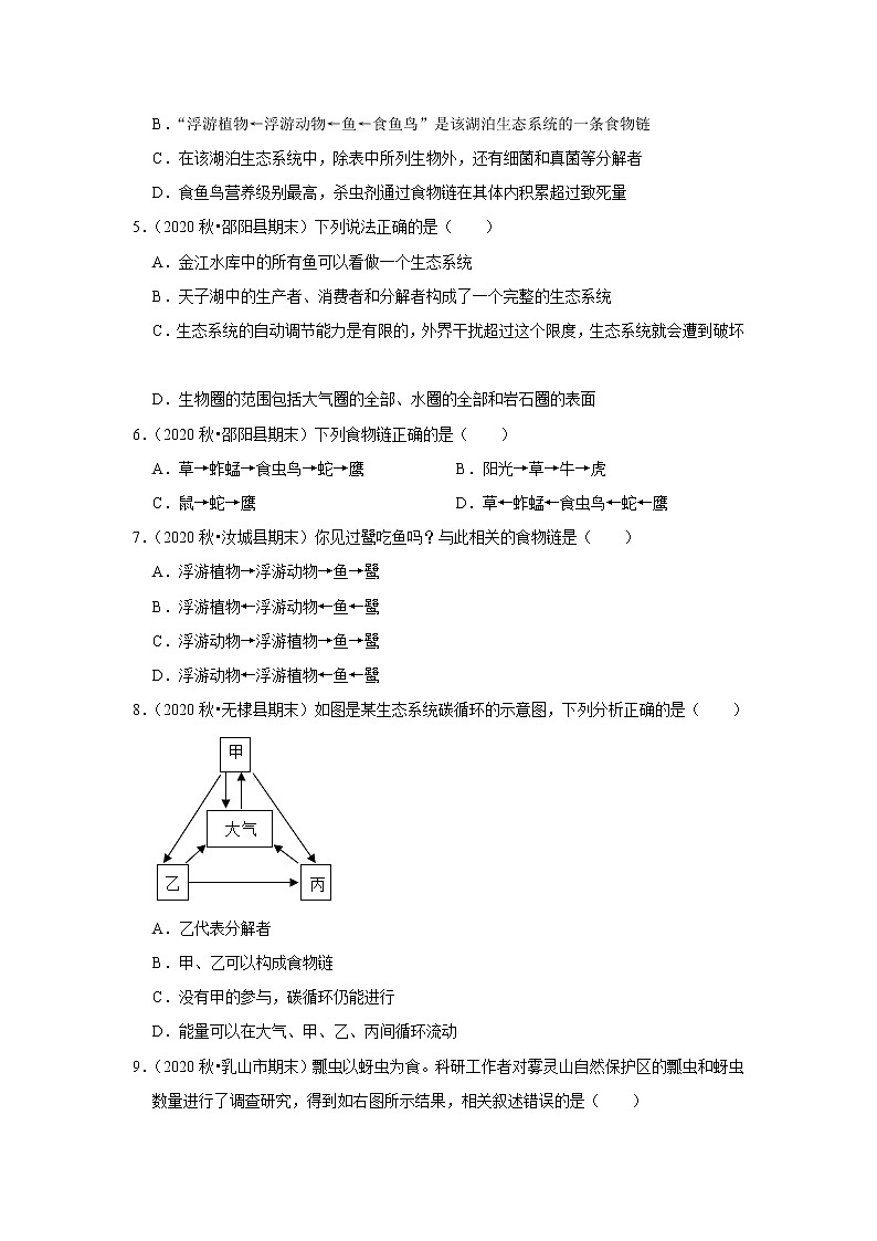 2021年湖南中考生物复习专练——专题5生态系统02