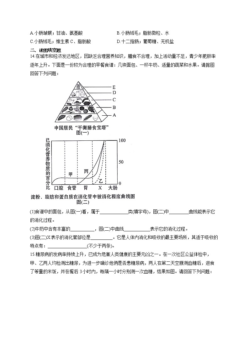 2021届中考生物总复习生物圈中的人考点强化 （1）人体的营养 试卷03