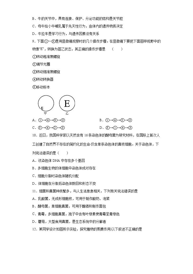2021年内蒙古莫力达瓦达斡尔族自治旗中考一模生物试题（word版 含答案）02
