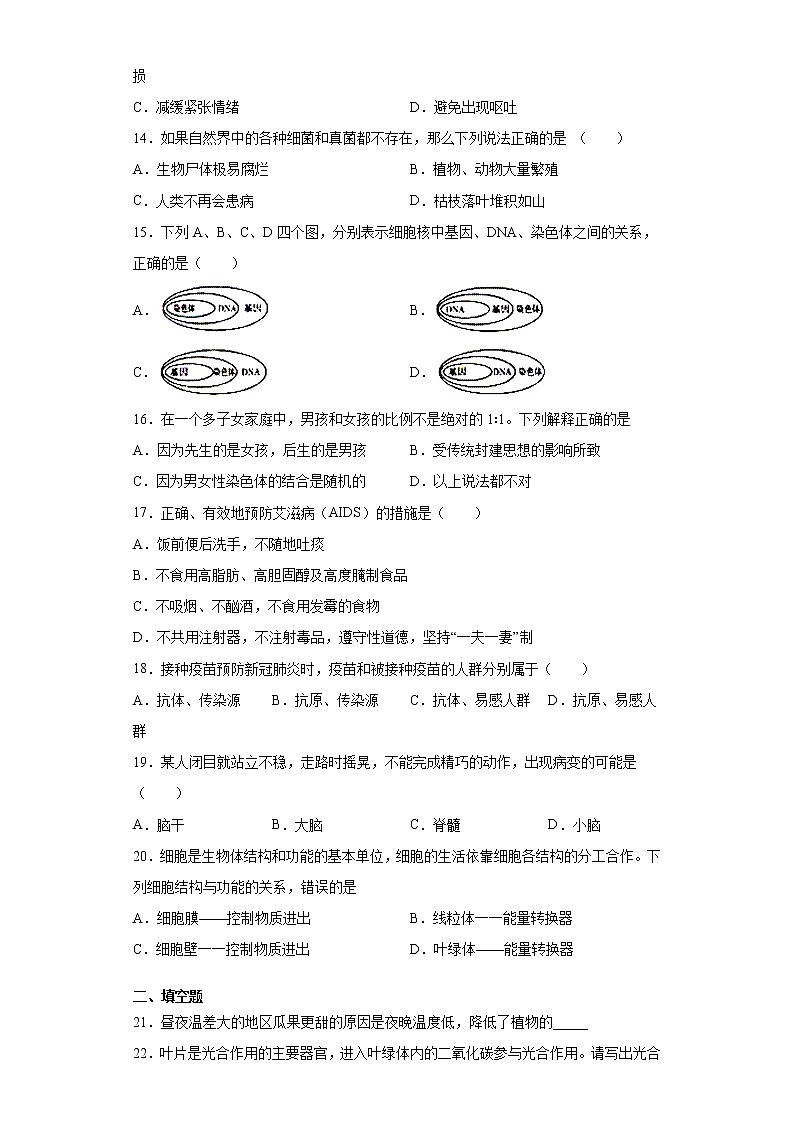 2021年四川乐山市五通桥区中考二模生物试题（word版 含答案）第3页