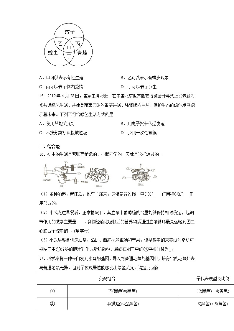 2021年广西百色市靖西市中考一模生物试题（word版 含答案）03