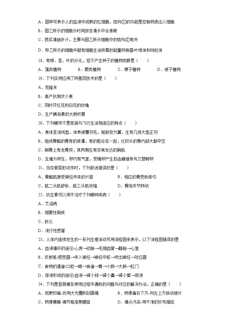 2021年海南省乐东县八年级中考一模生物试题（word版 含答案）03