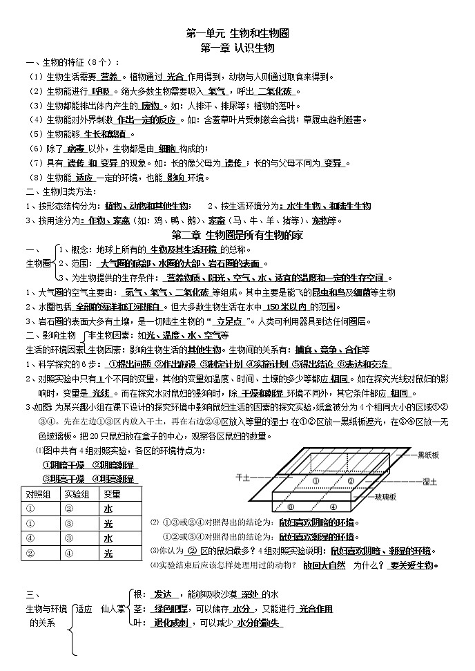 七年级生物复习知识点整理第1页