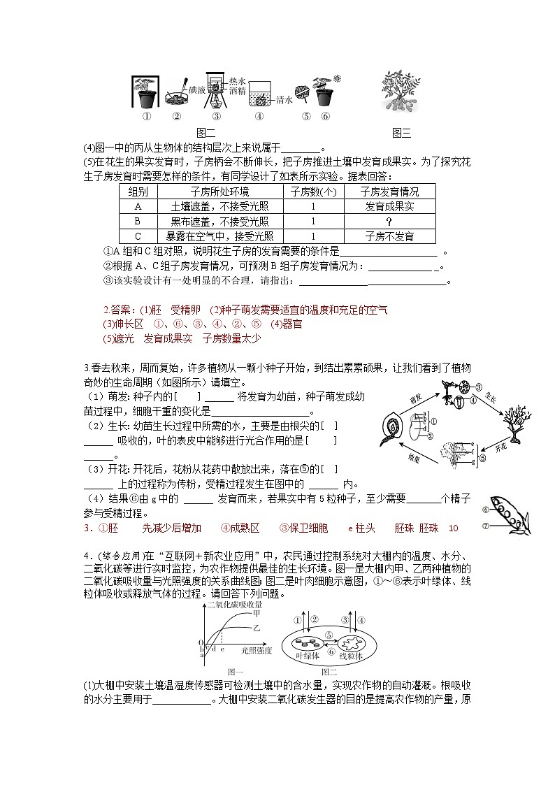 湖北省荆门市2021年生物中考专题复习--绿色植物专题卷( 有答案)02