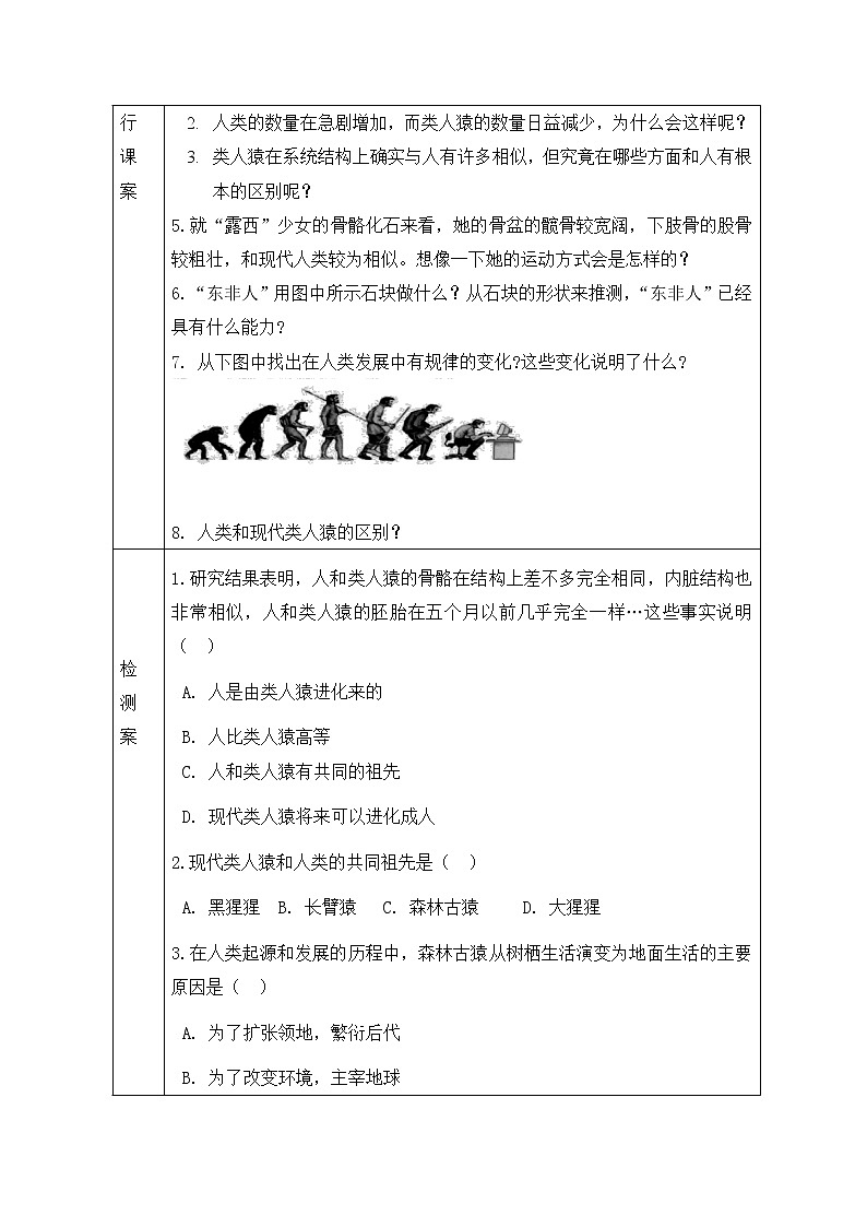 人教版七年级生物下册 4.1.1 人类的起源和发展  导学案02