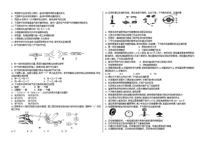 2021年山东省临沂市蒙阴县中考模拟生物试题（八年级）（一）02