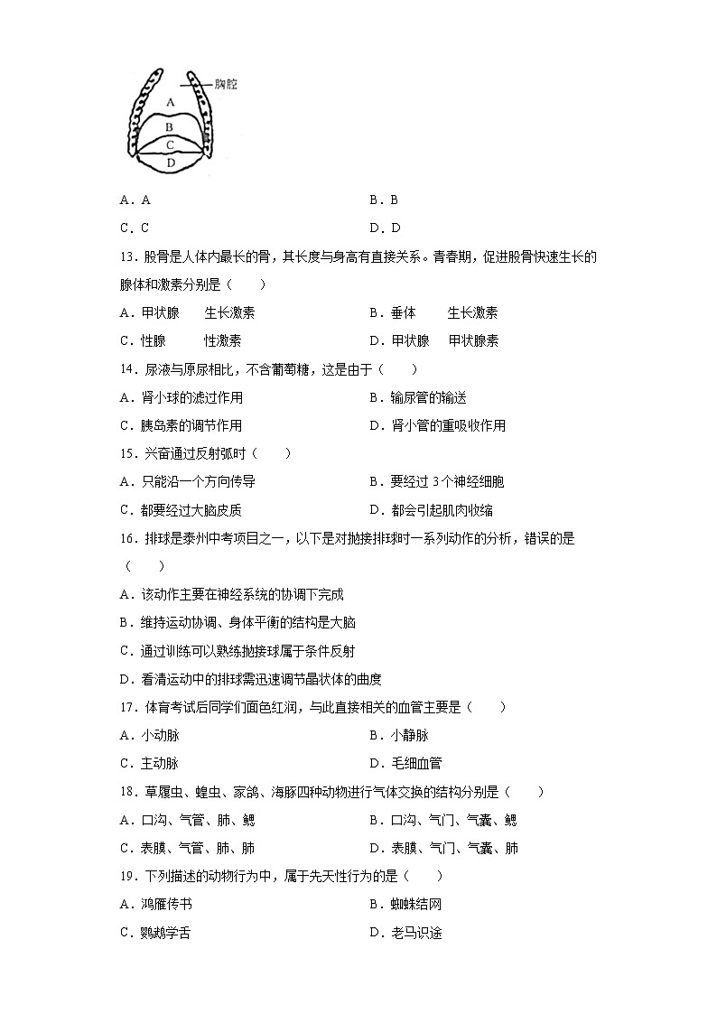 2021年江苏省泰州市姜堰区中考二模生物试题（word版含答案）03