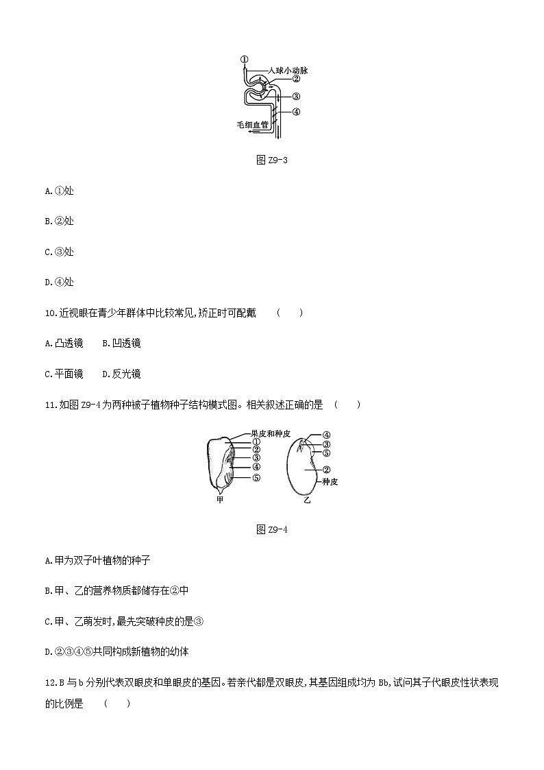2021年江苏中考生物总复习综合训练(九) （word版 含答案）第3页