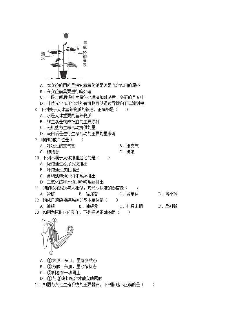 北京市燕山区2021年中考生物一模试卷（word版 含答案）02