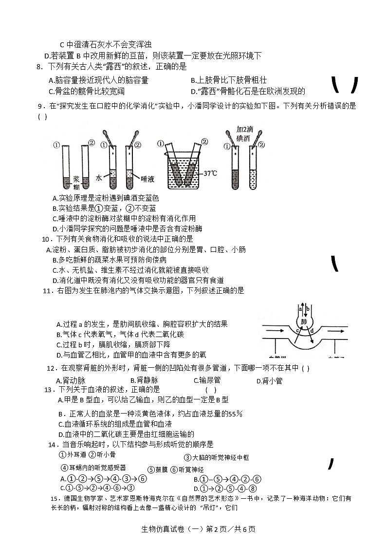 2021年广东省初中毕业生学业考试生物仿真试卷(一)02