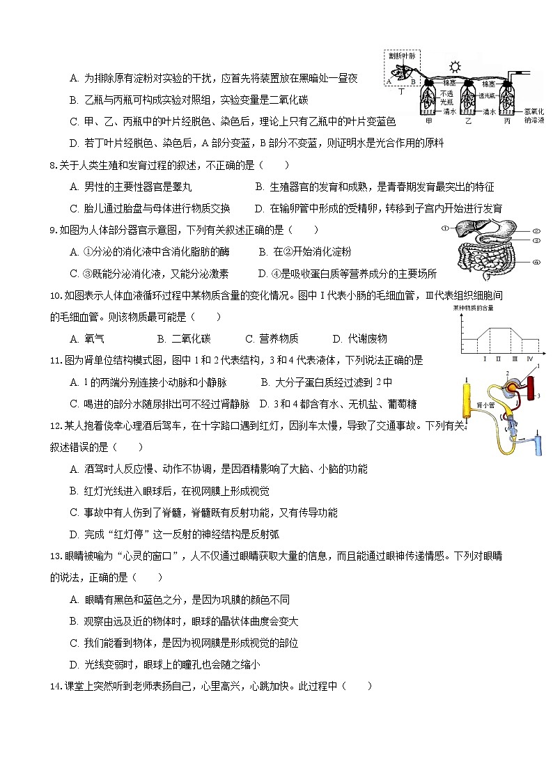 2021年海南省初中学业水平生物模拟测试（四）（word版 含答案）02