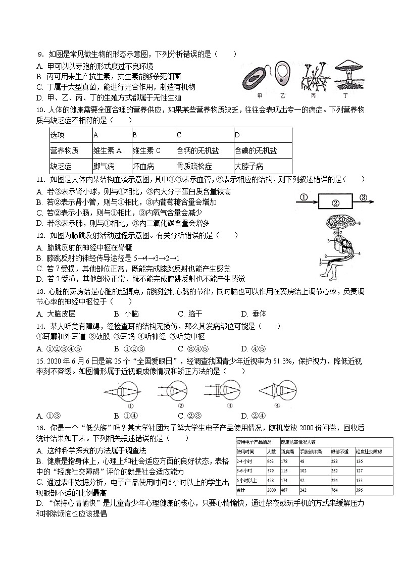 2021年海南省初中学业水平生物模拟测试（七）（word版 含答案）02