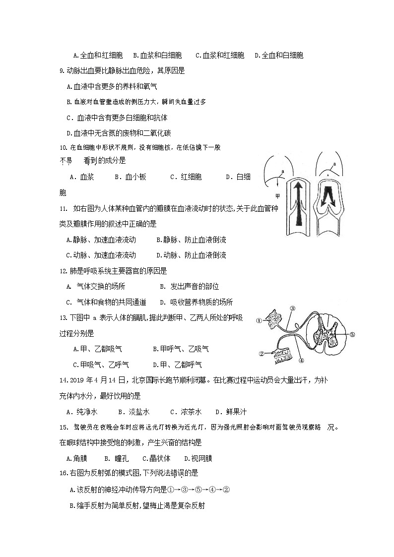 人教版七年级生物下册期末考试检测试卷测试题及答案第3页