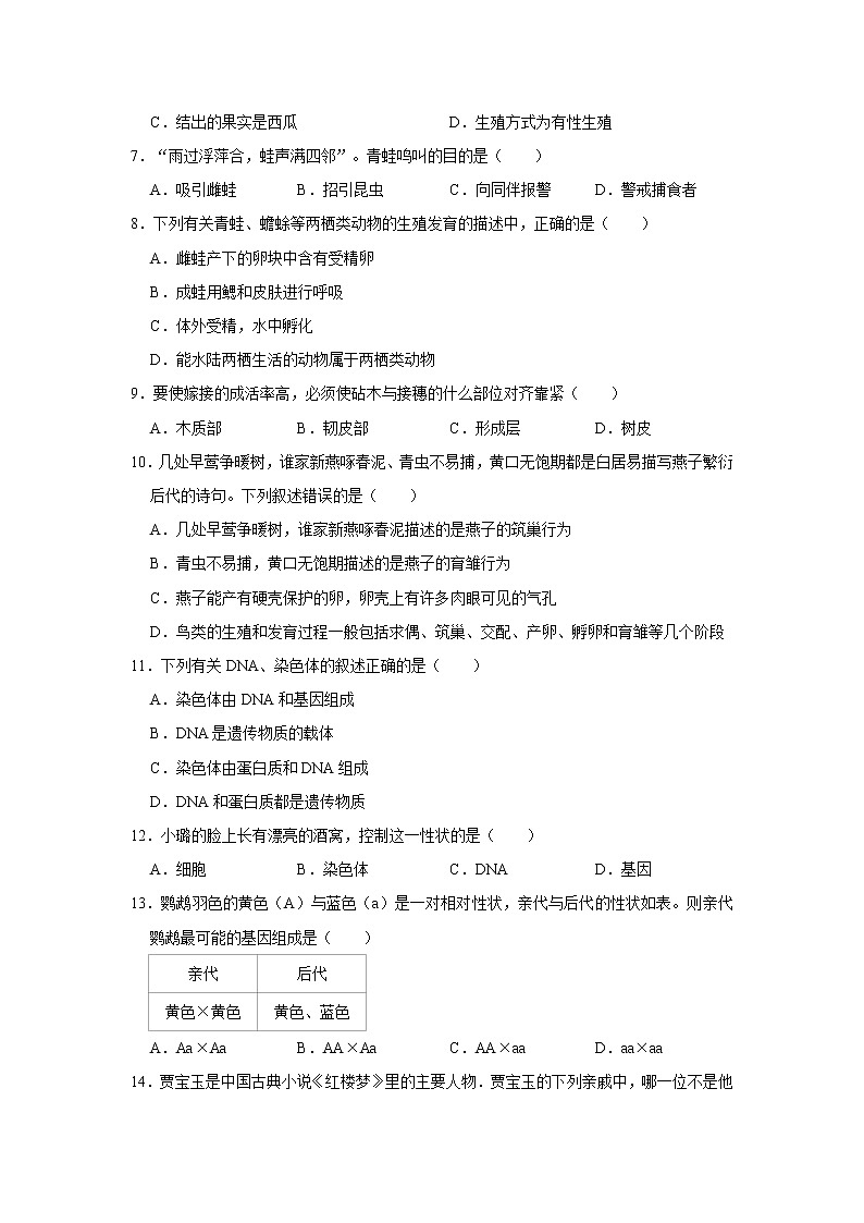 2020-2021学年河北省邯郸市魏县八年级（下）期中生物试卷   解析版02