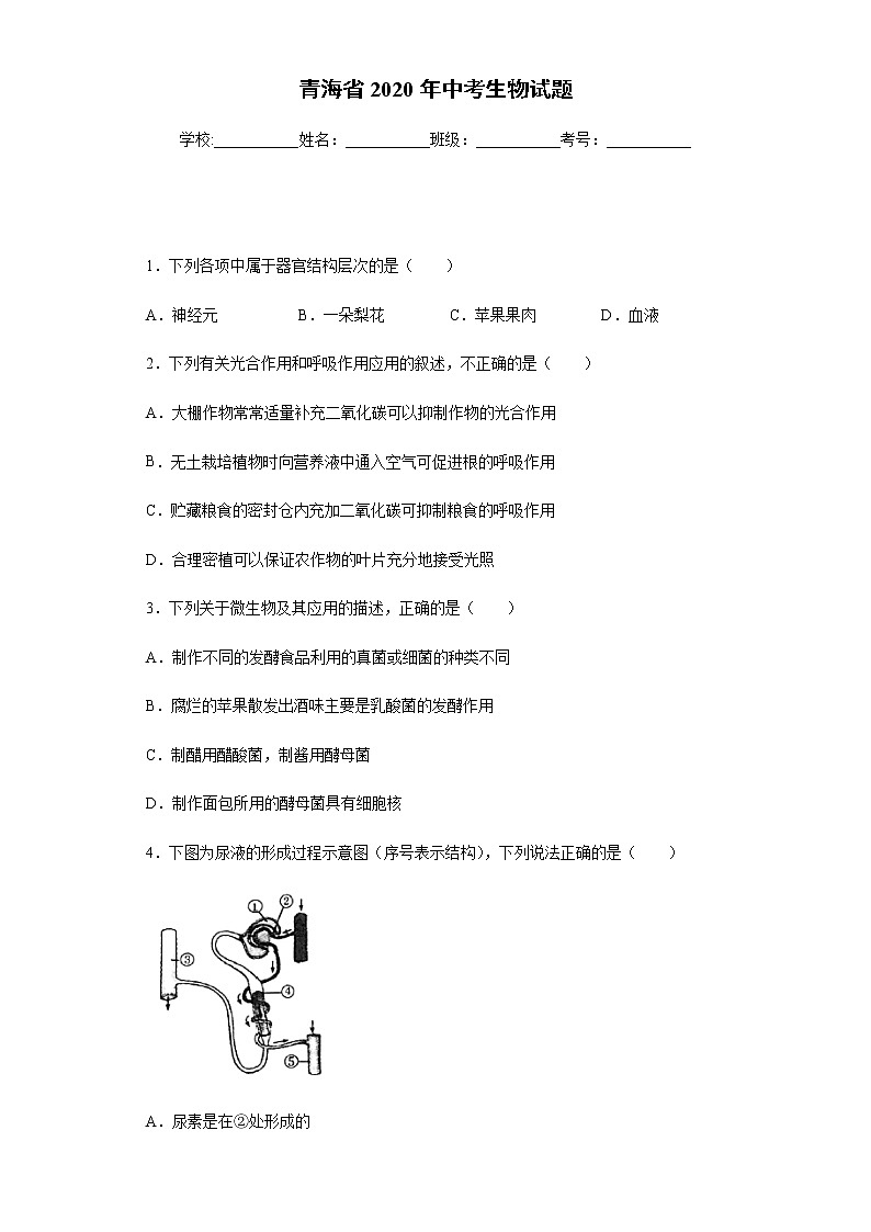 2020年青海省中考生物试题01