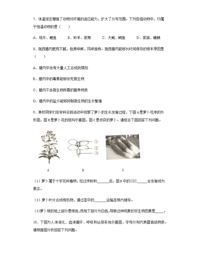 2020年甘肃省平凉市中考生物试题02