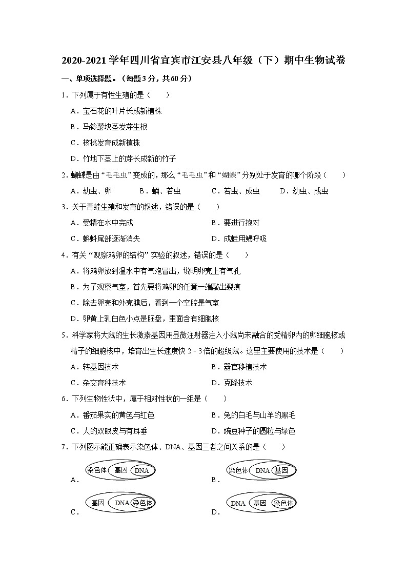 2020-2021学年四川省宜宾市江安县八年级（下）期中生物试卷    解析版01