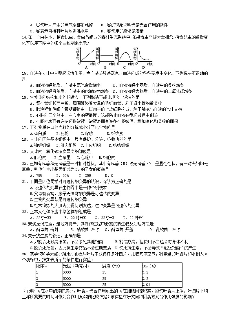 2021年福建省泉州市安溪县中考生物模拟试卷（word版 含答案）02