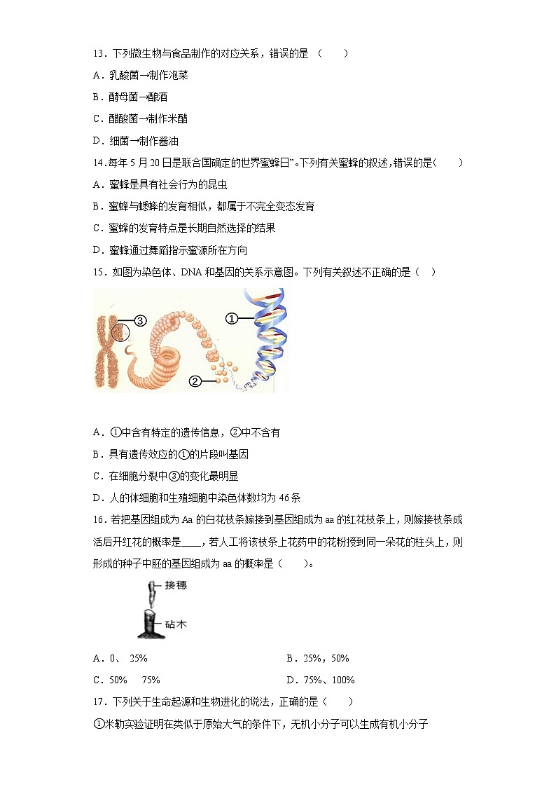 2021年山西省介休市中考模拟测试生物试题（二）（word版 含答案）第3页