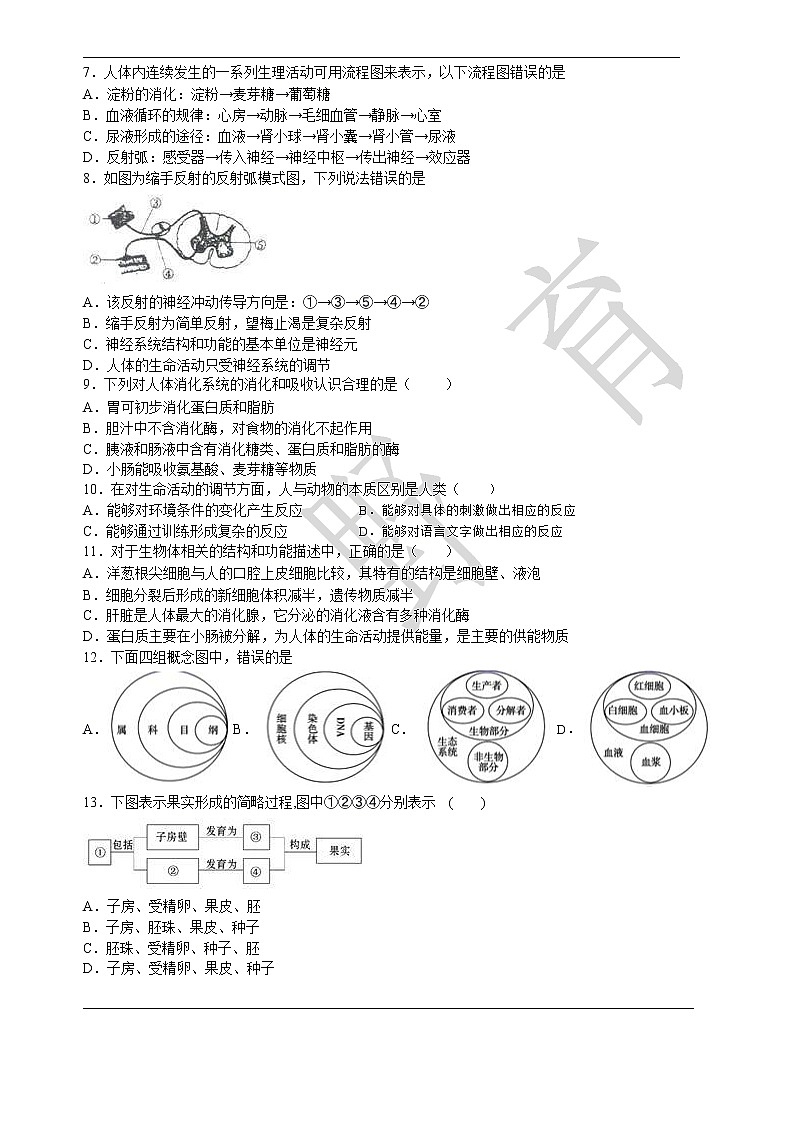 2021年荆门中考生物押题卷(1)02